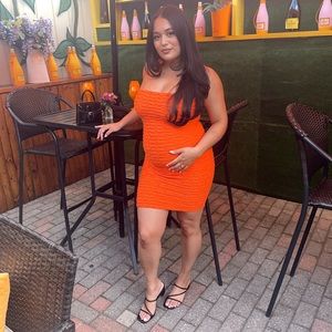 neon orange halter bodycon dress